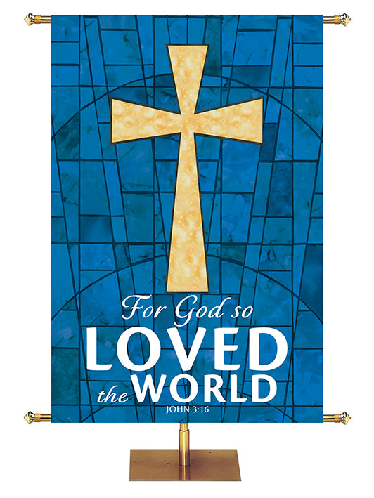 For God So Loved The World - Cross - Stained Glass Classics Blue 4x6 Format