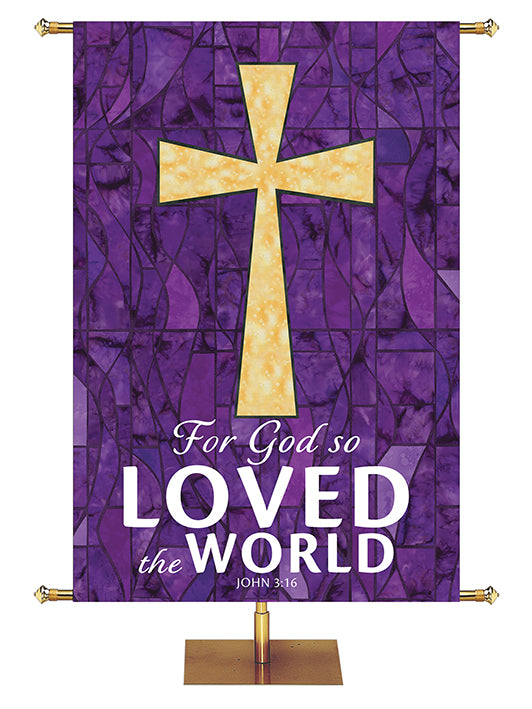 For God So Loved The World - Cross - Stained Glass Classics Purple 4x6 Format