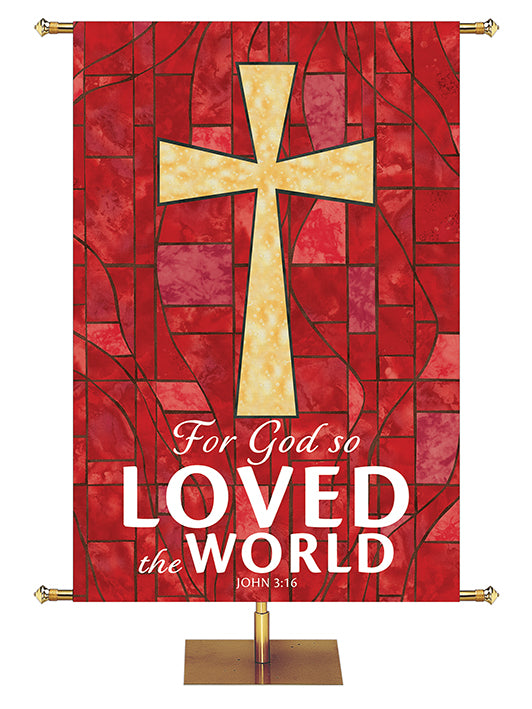 For God So Loved The World - Cross - Stained Glass Classics Red 4x6 Format