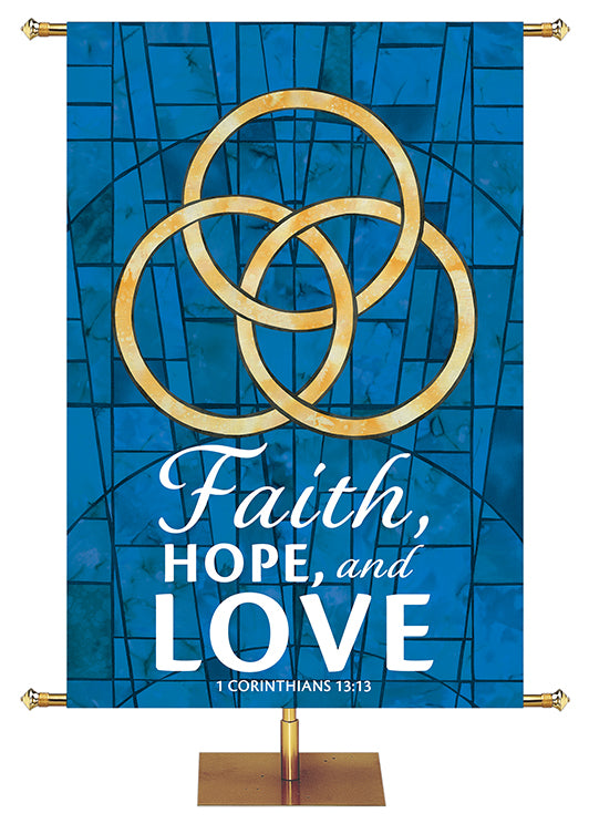 Faith Hope And Love - Trinity - Stained Glass Classics Blue 4x6 Format