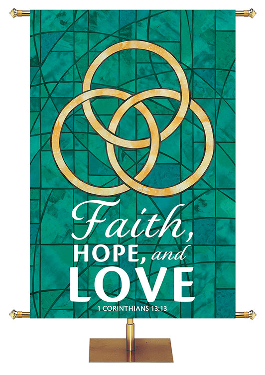 Faith Hope And Love - Trinity - Stained Glass Classics Green 4x6 Format