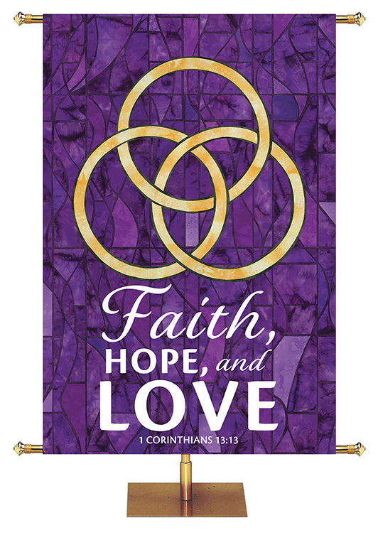 Faith Hope And Love - Trinity - Stained Glass Classics Purple 4x6 Format