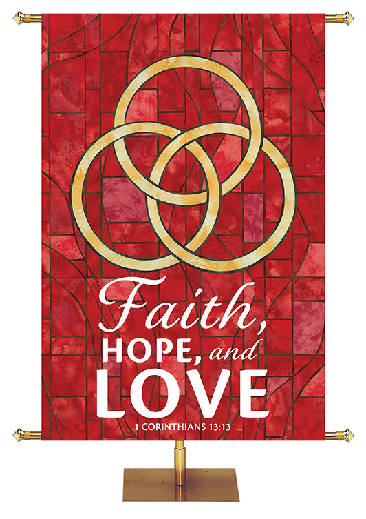 Faith Hope And Love - Trinity - Stained Glass Classics Red 4x6 Format