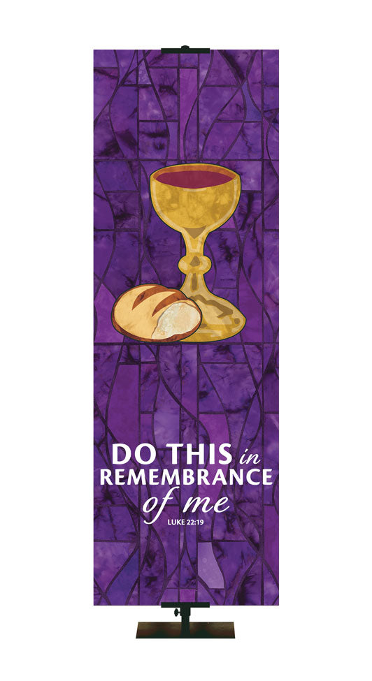 Overstock Do This In Remembrance Of Me - Communion - Stained Glass Classics (18 in x 5 ft, Pole Hems, Purple)