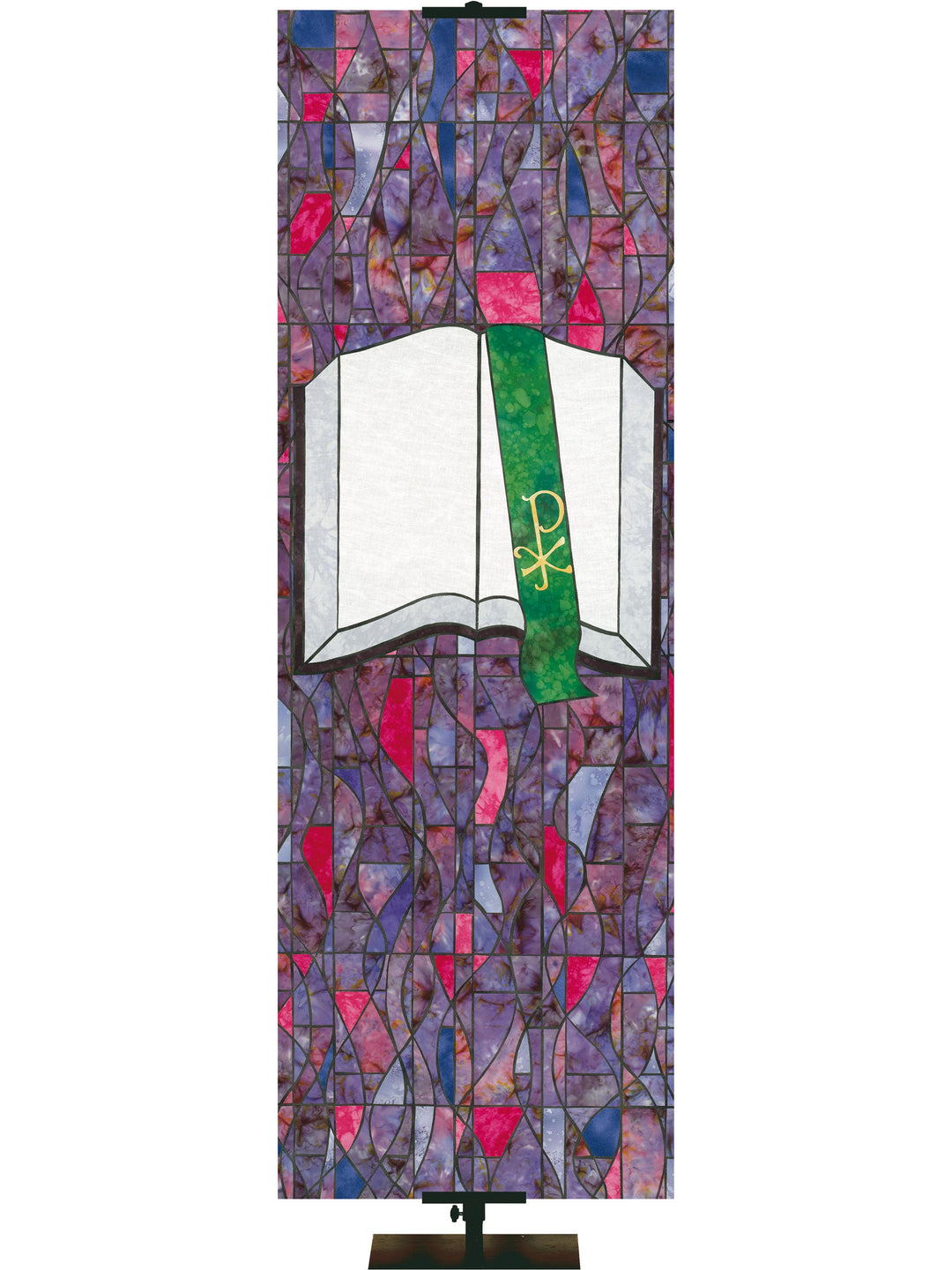 Irregular Stained Glass Symbols of Faith Bible (18 in x 5 ft, Pole Hems)