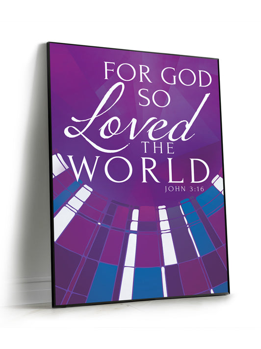 Angled View of Framed Wall Art SEG Streaming Light For God So Loved The World