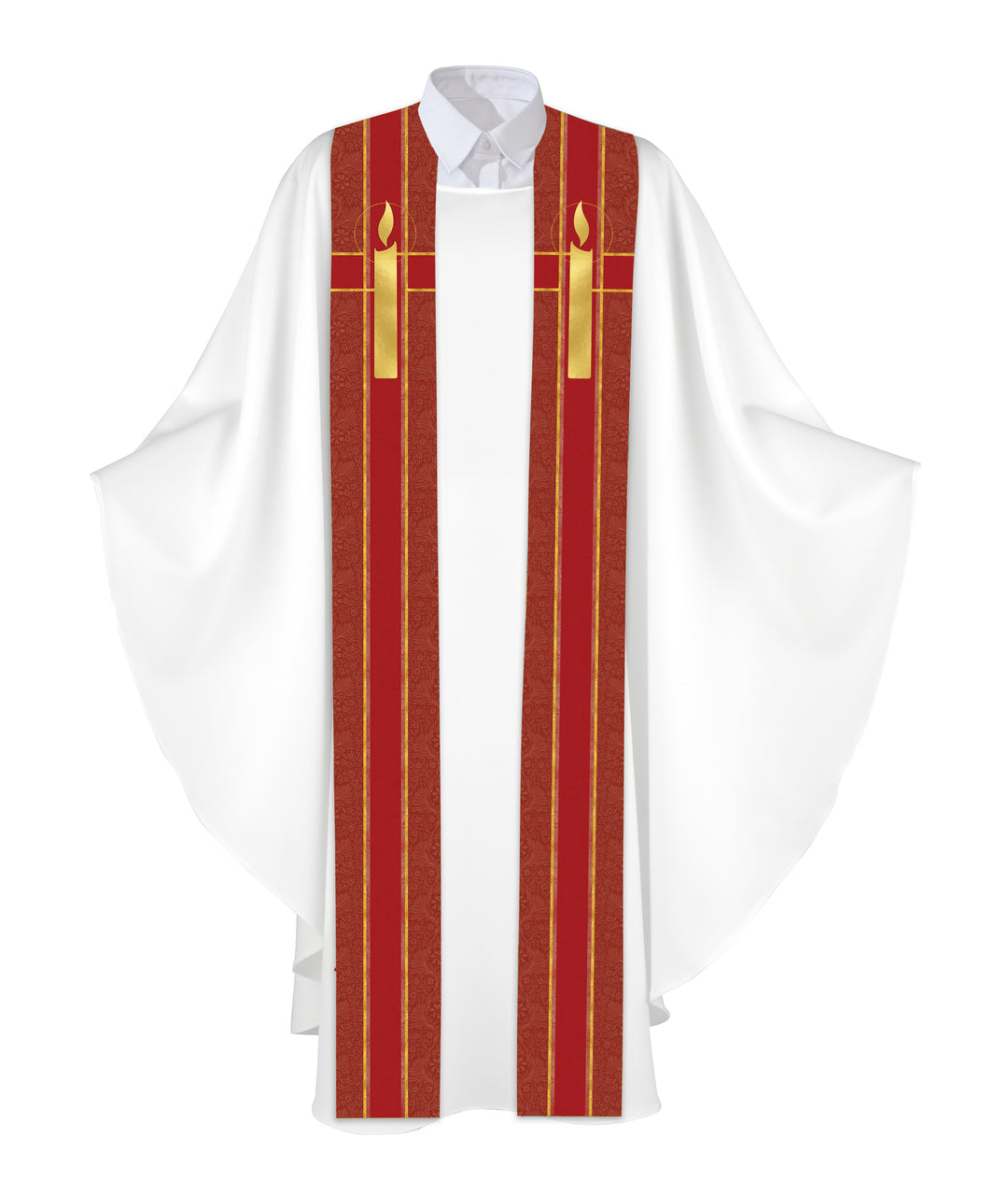 Clerical Stole Tapestries of Faith Design Candle Symbol in Gold on Blue, Green, Purple, Red, or White Banner