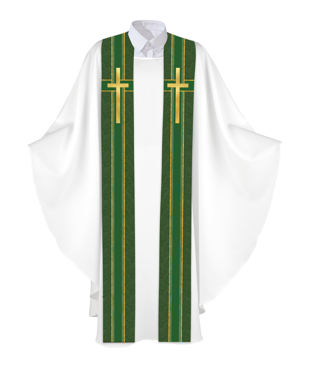 Clerical Stole Tapestries of Faith Design Cross Symbol in Gold on Blue, Green, Purple, Red, or White Banner