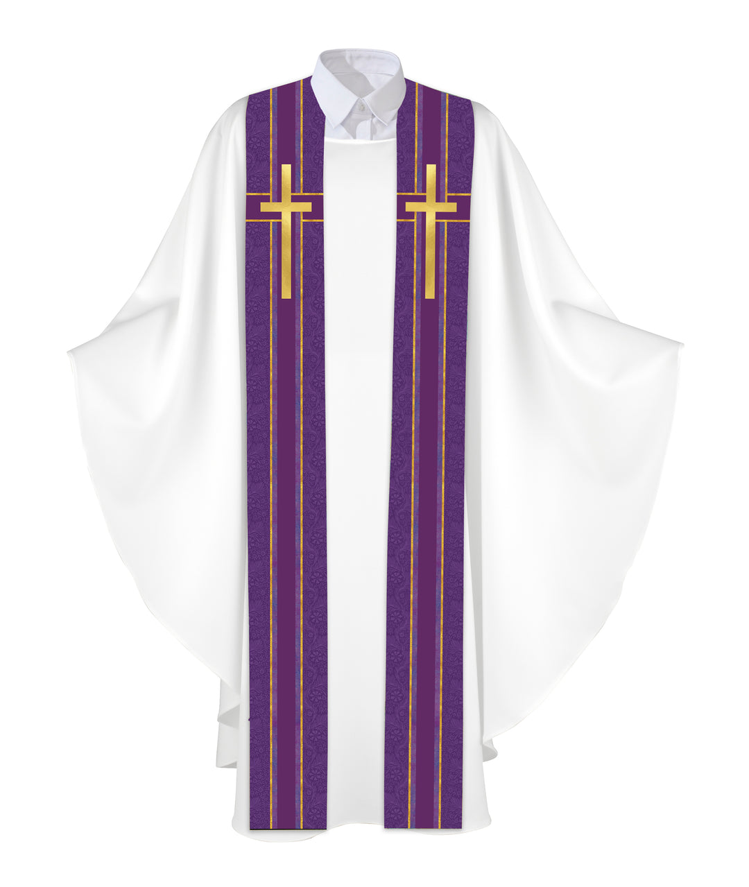 Clerical Stole Tapestries of Faith Design Cross Symbol in Gold on Blue, Green, Purple, Red, or White Banner