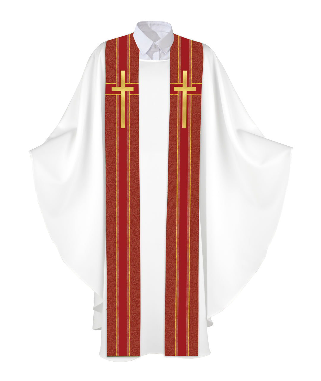 Clerical Stole Tapestries of Faith Design Cross Symbol in Gold on Blue, Green, Purple, Red, or White Banner