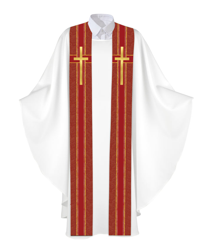Clerical Stole Tapestries of Faith Design Cross Symbol in Gold on Blue, Green, Purple, Red, or White Banner