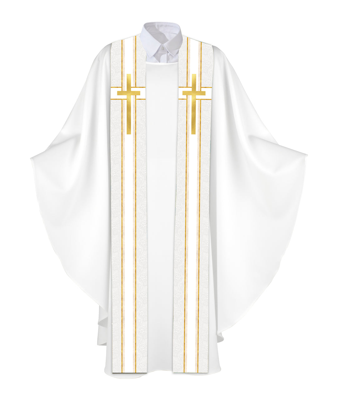 Clerical Stole Tapestries of Faith Design Cross Symbol in Gold on Blue, Green, Purple, Red, or White Banner