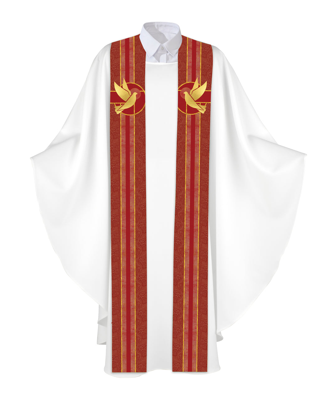 Clerical Stole Tapestries of Faith Design Dove Symbol in Gold on Blue, Green, Purple, Red, or White Banner