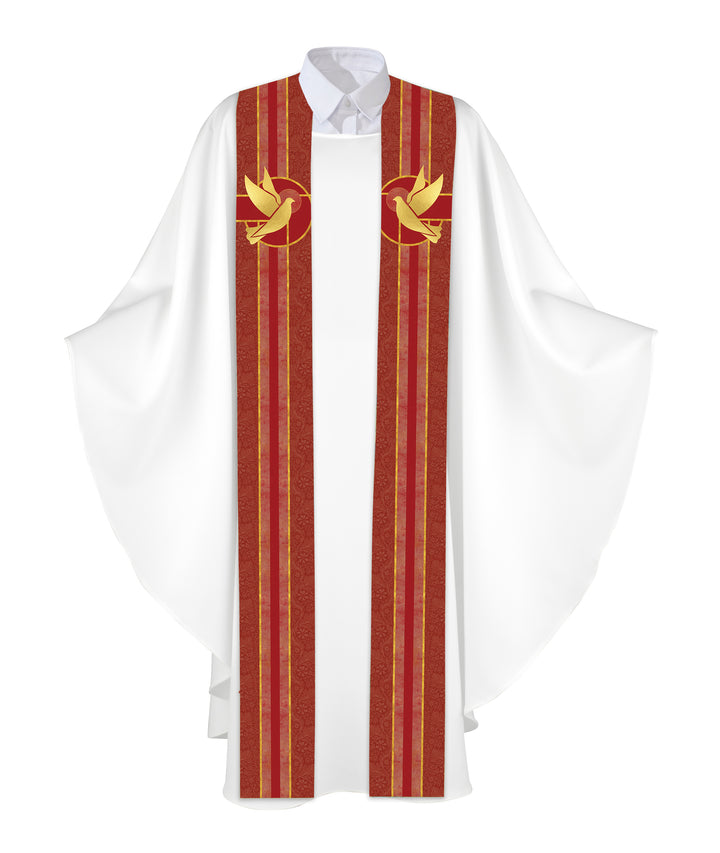 Clerical Stole Tapestries of Faith Design Dove Symbol in Gold on Blue, Green, Purple, Red, or White Banner