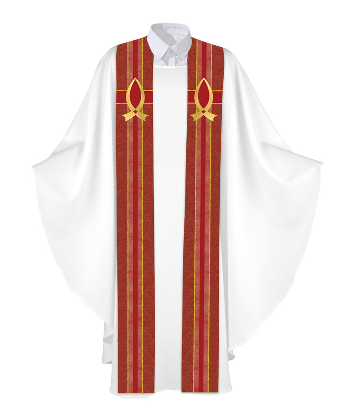 Clerical Stole Tapestries of Faith Design Fish Symbol in Gold on Blue, Green, Purple, Red, or White Banner