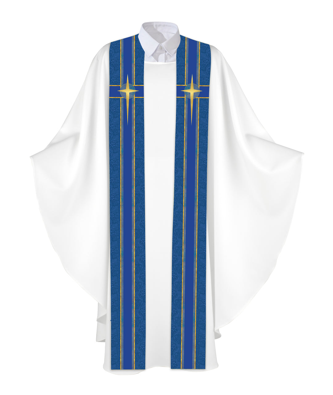 Clerical Stole Tapestries of Faith Design Star Symbol in Gold on Blue, Green, Purple, Red, or White Banner