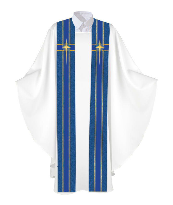 Clerical Stole Tapestries of Faith Design Star Symbol in Gold on Blue, Green, Purple, Red, or White Banner
