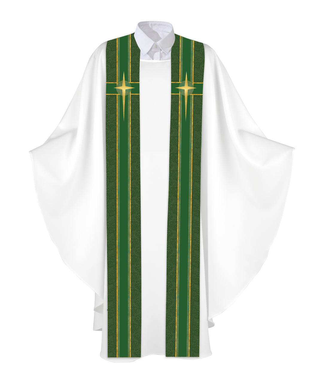 Clerical Stole Tapestries of Faith Design Star Symbol in Gold on Blue, Green, Purple, Red, or White Banner