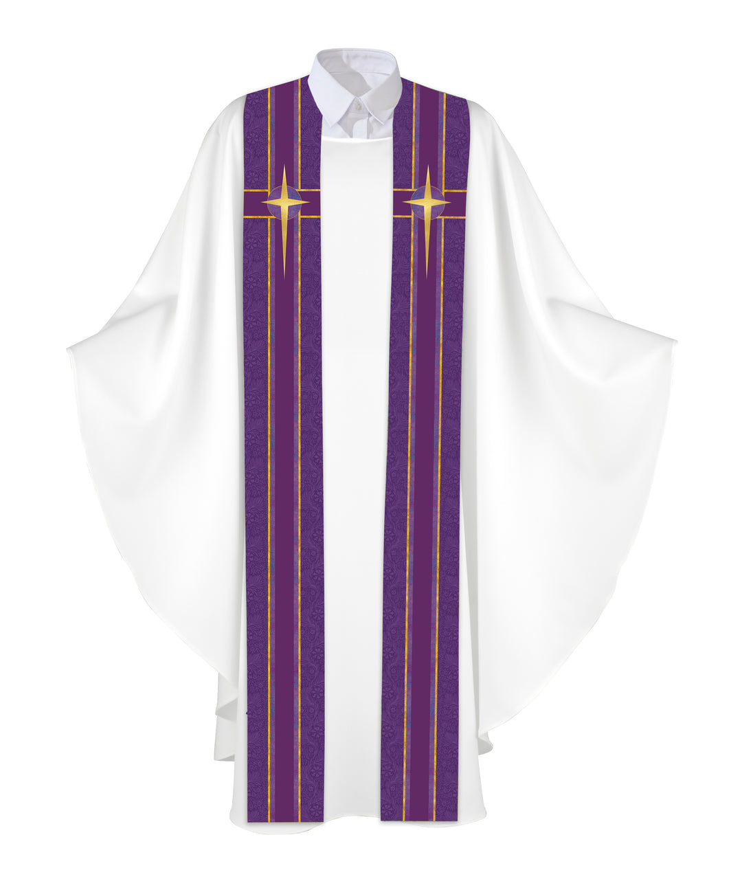 Clerical Stole Tapestries of Faith Design Star Symbol in Gold on Blue, Green, Purple, Red, or White Banner