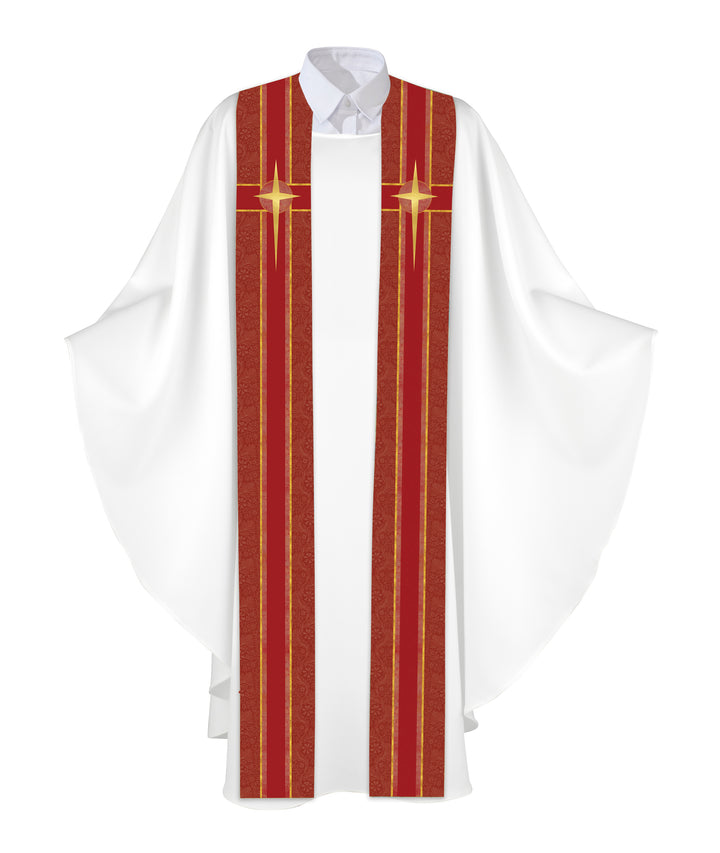 Clerical Stole Tapestries of Faith Design Star Symbol in Gold on Blue, Green, Purple, Red, or White Banner