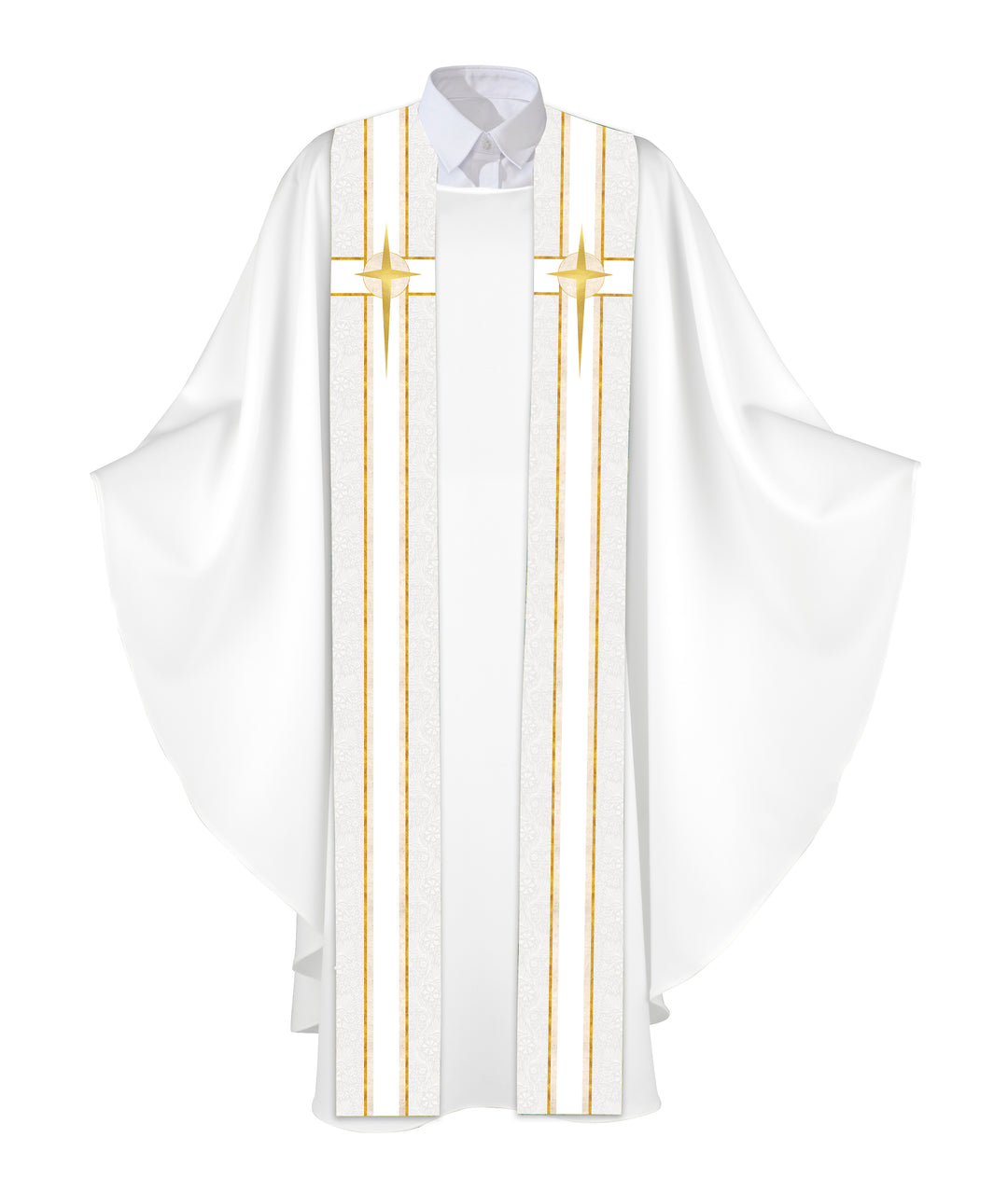 Clerical Stole Tapestries of Faith Design Star Symbol in Gold on Blue, Green, Purple, Red, or White Banner