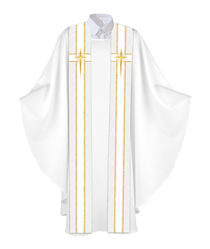 Clerical Stole Tapestries of Faith Design Star Symbol in Gold on Blue, Green, Purple, Red, or White Banner