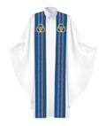 Clerical Stole Tapestries of Faith Design Trinity Symbol in Gold on Blue, Green, Purple, Red, or White Banner