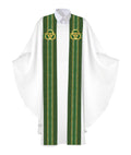 Clerical Stole Tapestries of Faith Design Trinity Symbol in Gold on Blue, Green, Purple, Red, or White Banner