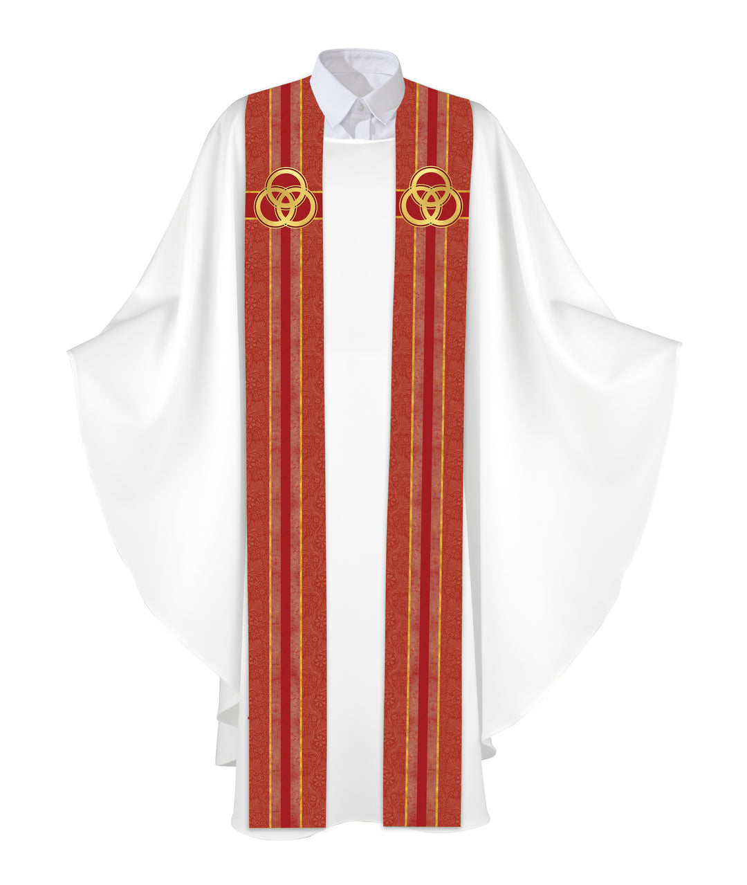Clerical Stole Tapestries of Faith Design Trinity Symbol in Gold on Blue, Green, Purple, Red, or White Banner