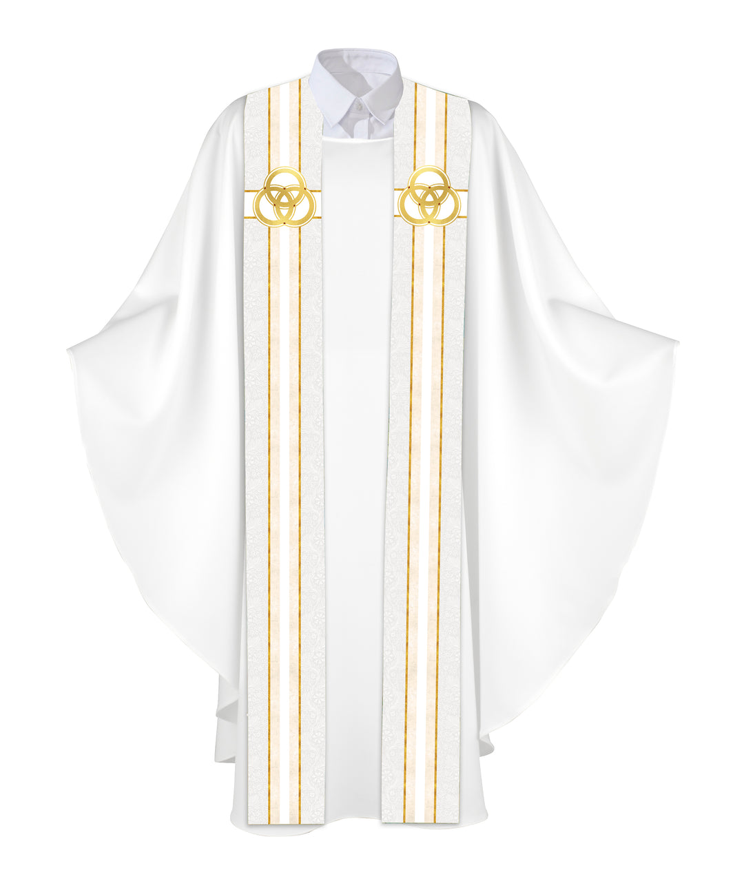 Clerical Stole Tapestries of Faith Design Trinity Symbol in Gold on Blue, Green, Purple, Red, or White Banner