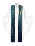 Clerical Stole Christmas Mosaic Design Cross Symbol in Gold on Blue, Green, Purple, Red, or White Banner