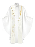 Clerical Stole Christmas Mosaic Design Cross Symbol in Gold on Blue, Green, Purple, Red, or White Banner