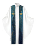 Clerical Stole Christmas Mosaic Design Manger Symbol in Gold on Blue, Green, Purple, Red, or White Banner