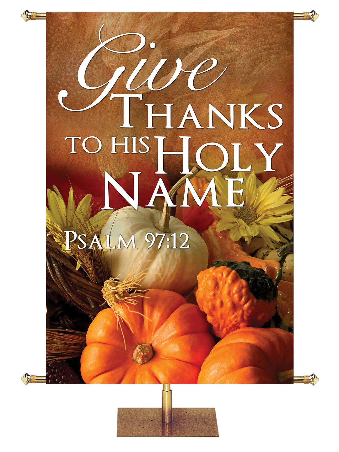 Overstock Contemporary Fall & Thanksgiving Give Thanks To His Holy Name Design 4 Psalm 97:12 (3 ft x 5 ft, Pole Hems)