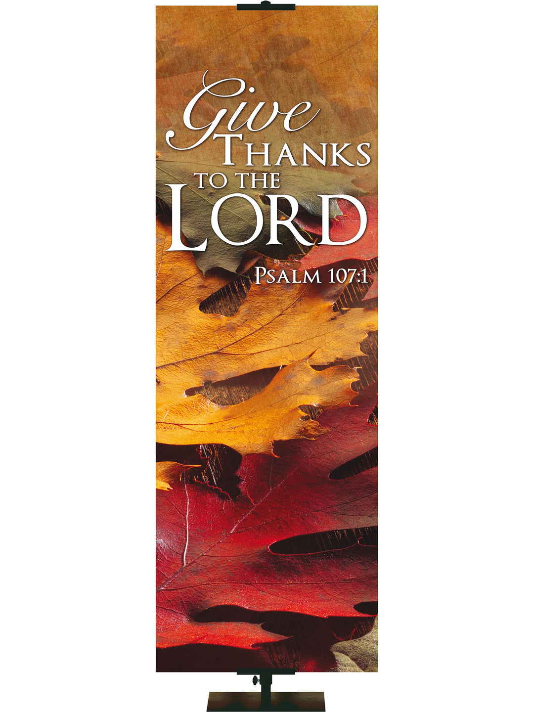 Overstock Contemporary Fall & Thanksgiving Give Thanks To The Lord Design 5 Psalm 107:1 (18 in x 5 ft, Pole Hems)
