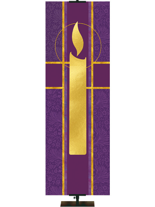 Candle Symbol Tapestries of Faith Church Banner in Liturgical colors of Blue, Green, Purple, Red or White