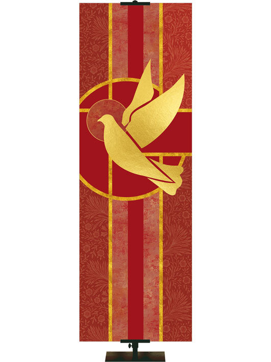 Irregular Dove Symbol Tapestries of Faith (18 in x 5 ft, Red, Pole Hems)
