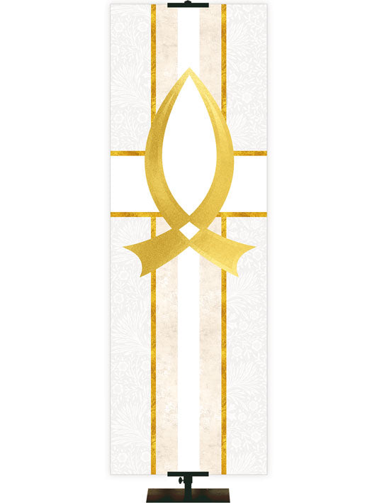  Irregular Fish Symbol Tapestries of Faith (3 ft x 9 ft, White, Pole Hems)