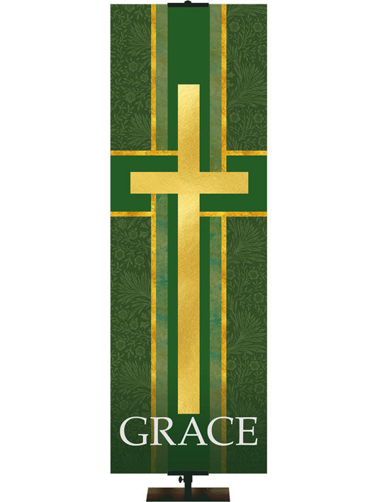 Overstock Cross Symbol and Grace Tapestries of Faith (3 ft x 9 ft, Green, Pole Hems)