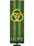 Trinity Symbol and Hope Tapestries of Faith Church Banner in liturgical colors of Blue, Green, Purple, Red or White