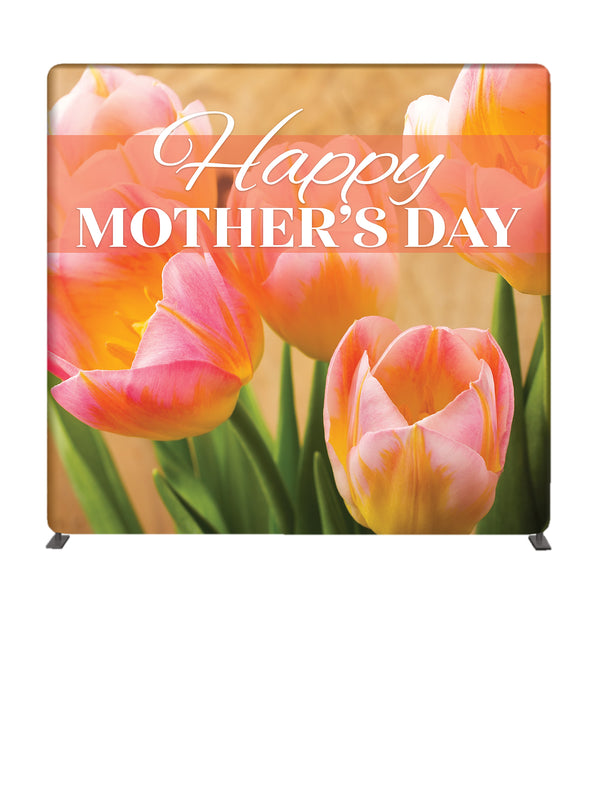 Happy Mother's Day Orange Tulips 8' Backdrop With Tube Display Stand