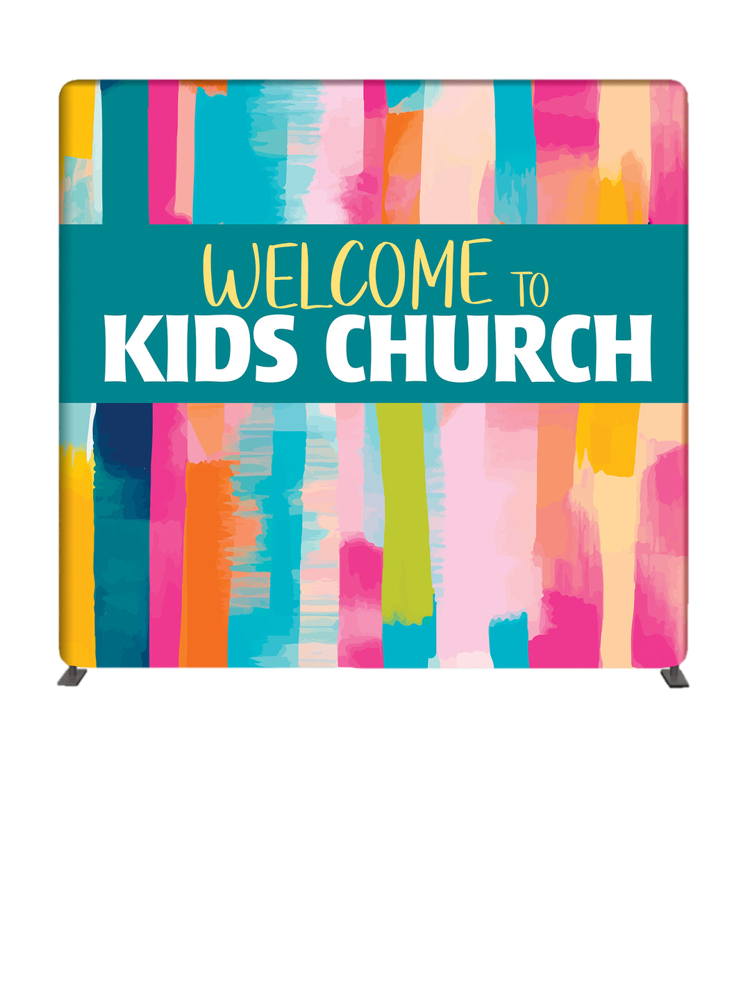 Welcome to Kids Church Pastel Stripes 8' Backdrop With Tube Display Stand