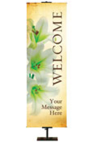 Overstock Stock Welcome Banner Easter Lily, 18 in x 5 ft, Grommets