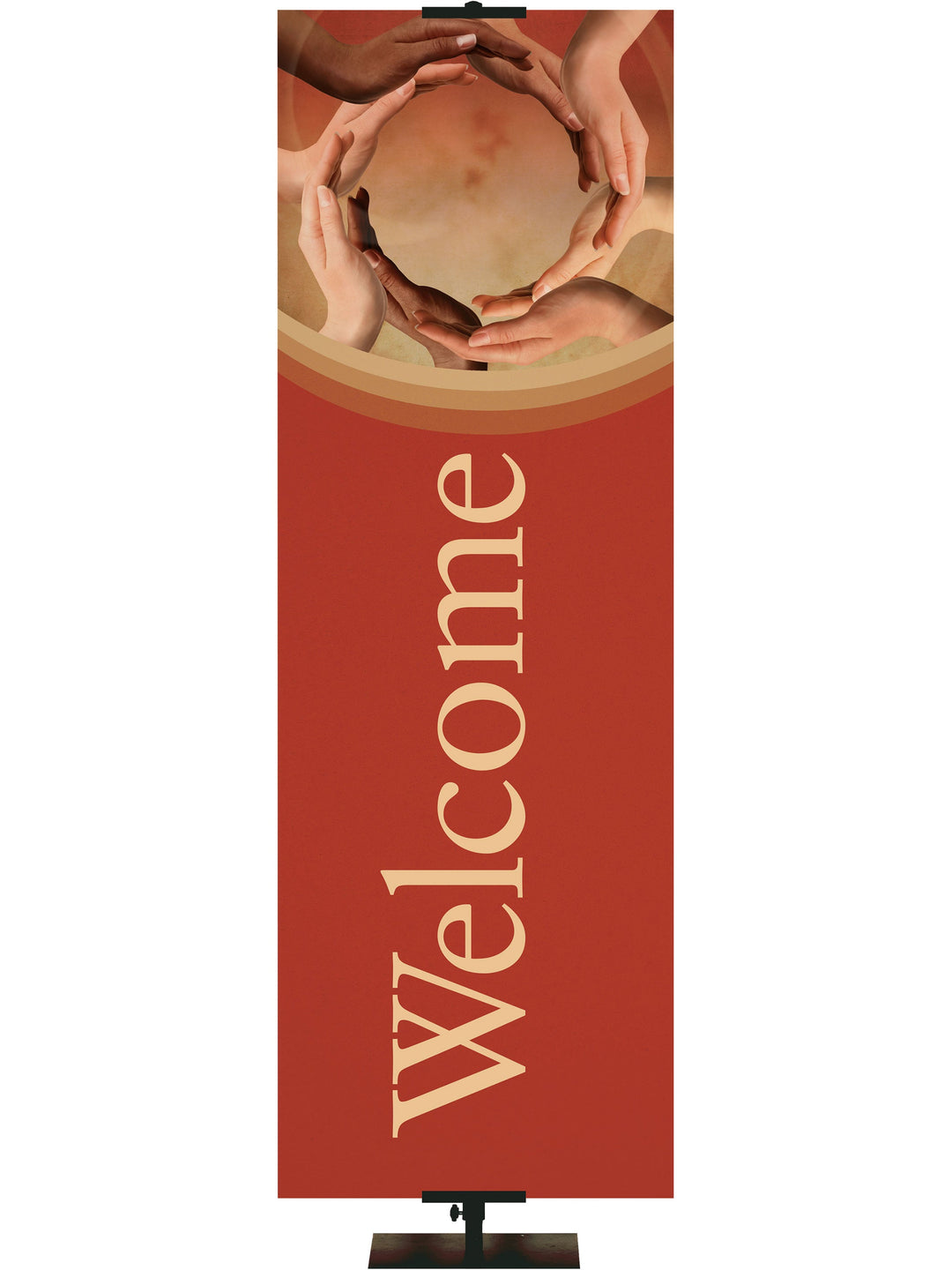 Irregular Stock Welcome Banner Hands Circle (3 ft x 9 ft, Pole Hems)