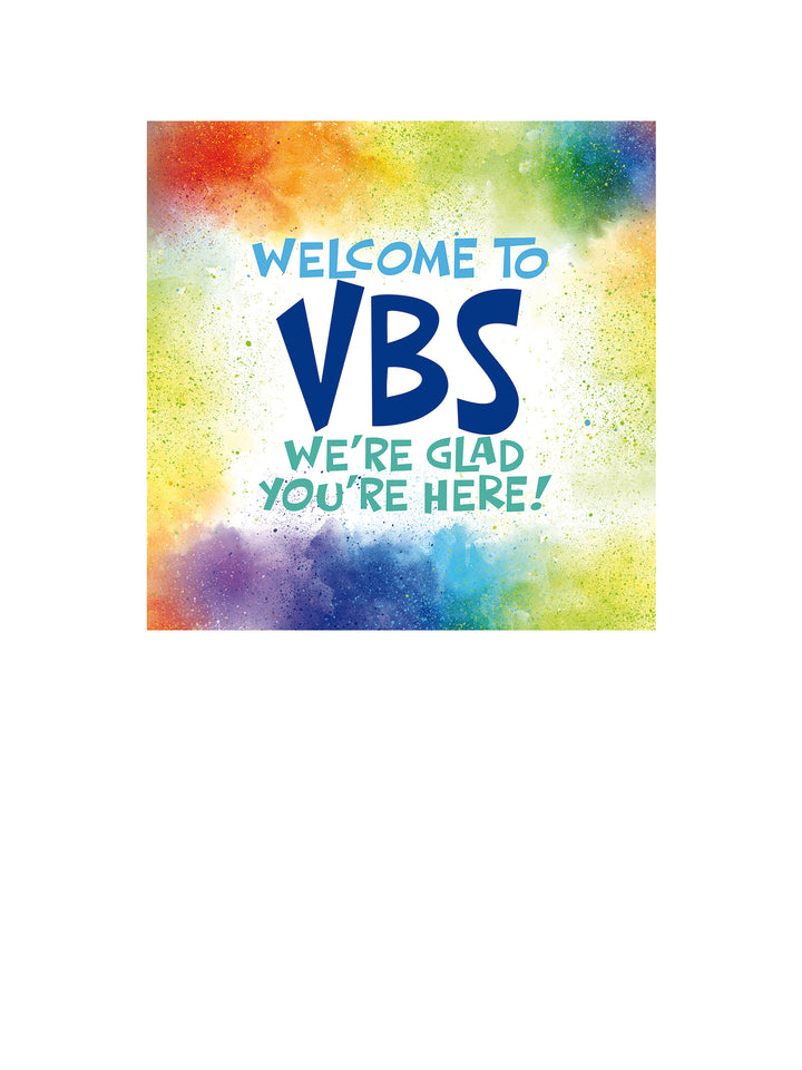 Welcome To VBS We're Glad You're Here! Peel and Stick Wall Decal with colorful clouds