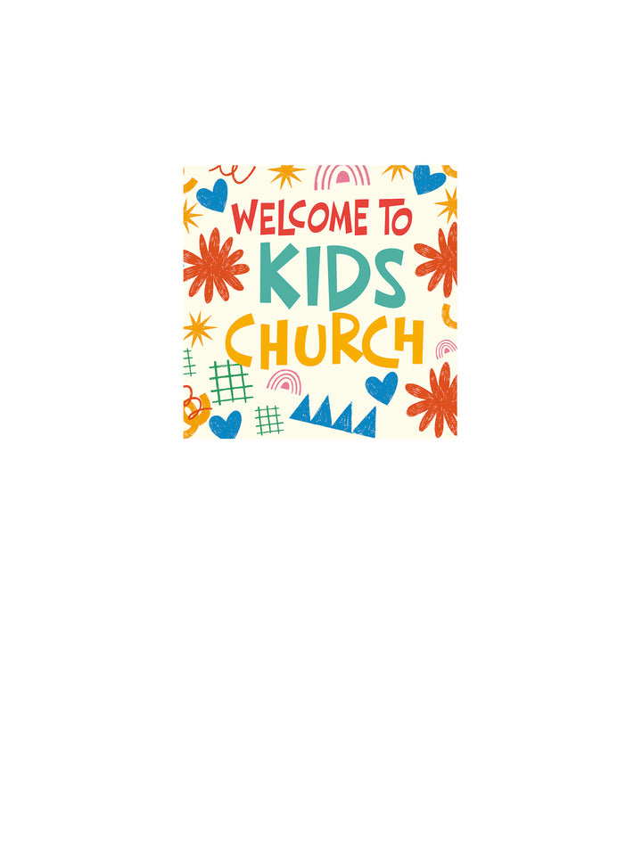 Welcome to Kids Church on Peel and Stick Wall Decal with crayon doodle design