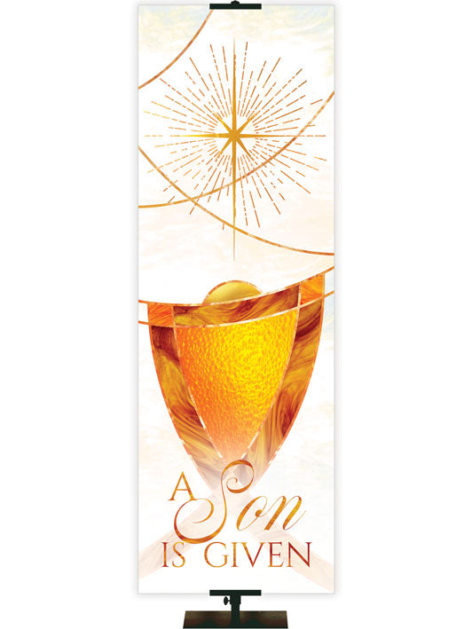A Son is Given Luminescent Christmas Manger with gold accents in White or Red