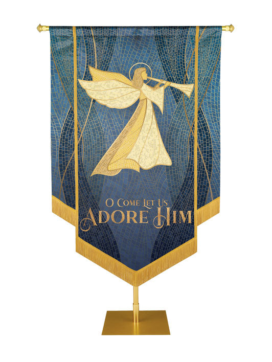 Christmas Mosaic Embellished Angel Right, O Come Let Us Adore Him Banner, Blue