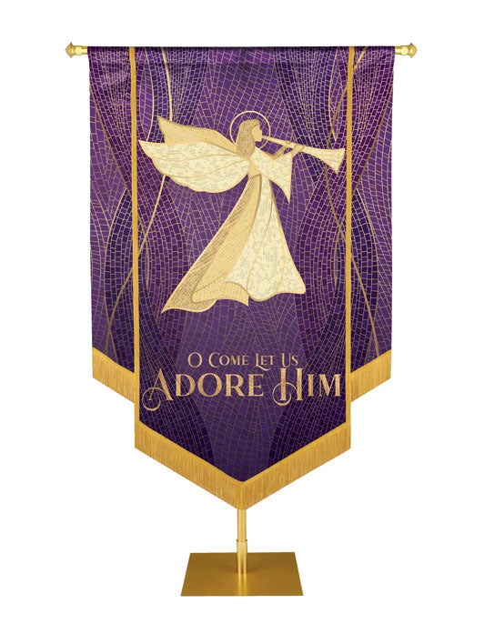 Christmas Mosaic Embellished Angel Right, O Come Let Us Adore Him Banner, Purple
