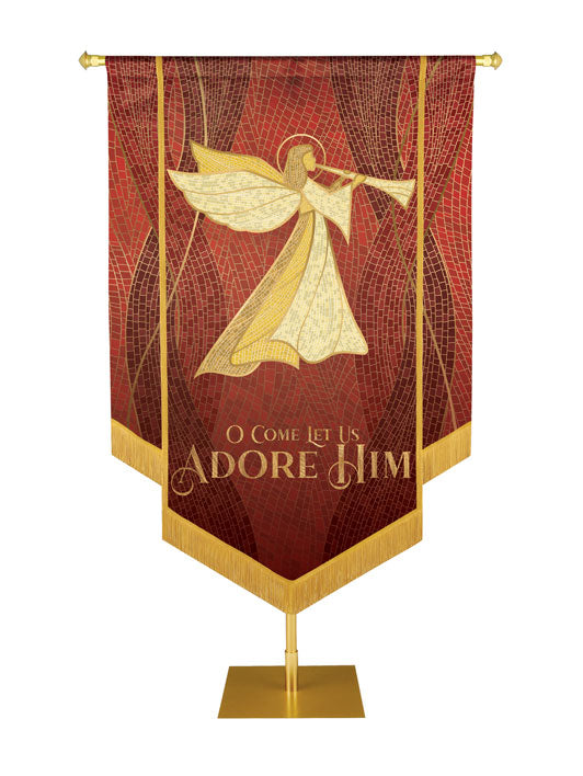Christmas Mosaic Embellished Angel Right, O Come Let Us Adore Him Banner, Red